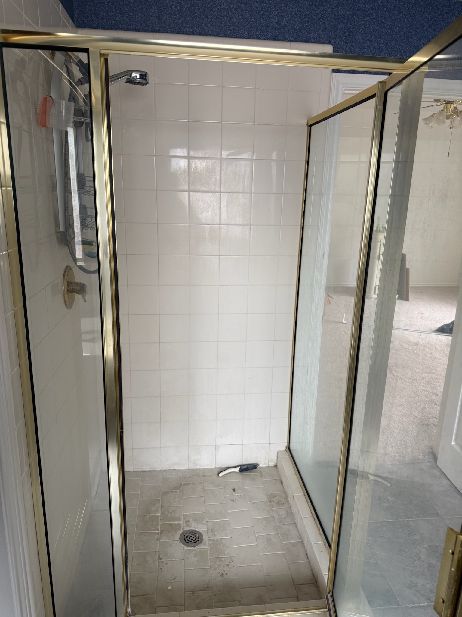 Interior of shower before door replacement